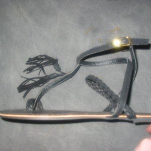 Sole Mates Black Faux Leather T Strap Flat Strappy Sandals Size 8.5 NEW